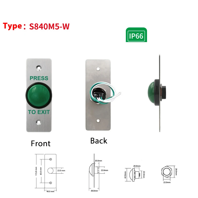 1 Buah Sakelar Luar Ruangan Sakelar Tahan Air Ip66 Kontrol Akses Pintu Otomatis Sakelar Keluar Pelatuk Jogging Panel Baja Tahan Karat 1.8Mm