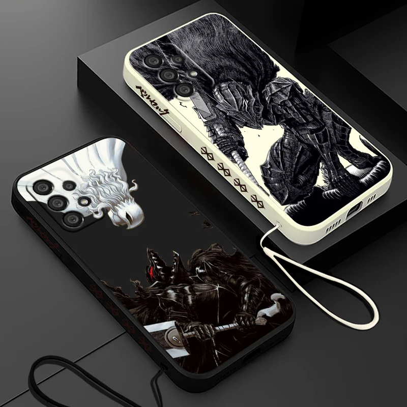 Hot Blood Anime Berserk Guts Phone Case For Samsung A55 A53 A33 A52 A32 A71 A51 A21S A35 A25 5G Liquid Left Rope Funda