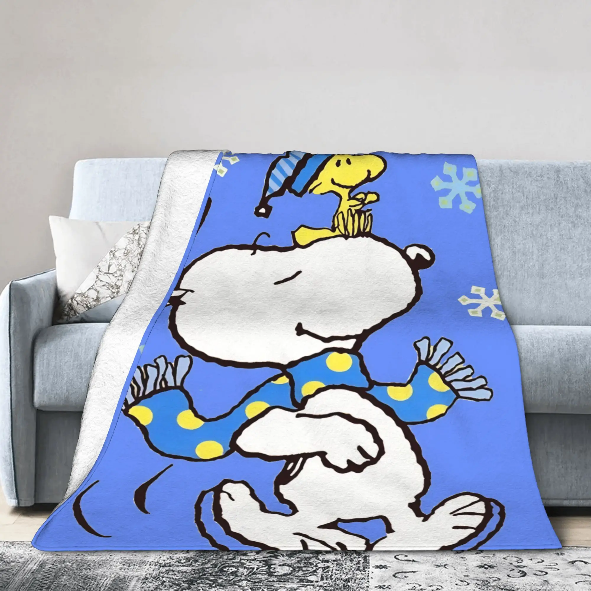 Snow S-Snoopys Xmas Christmas Plush Blanket  Vintage Throw Blankets for Home 150*125cm Rug Piece