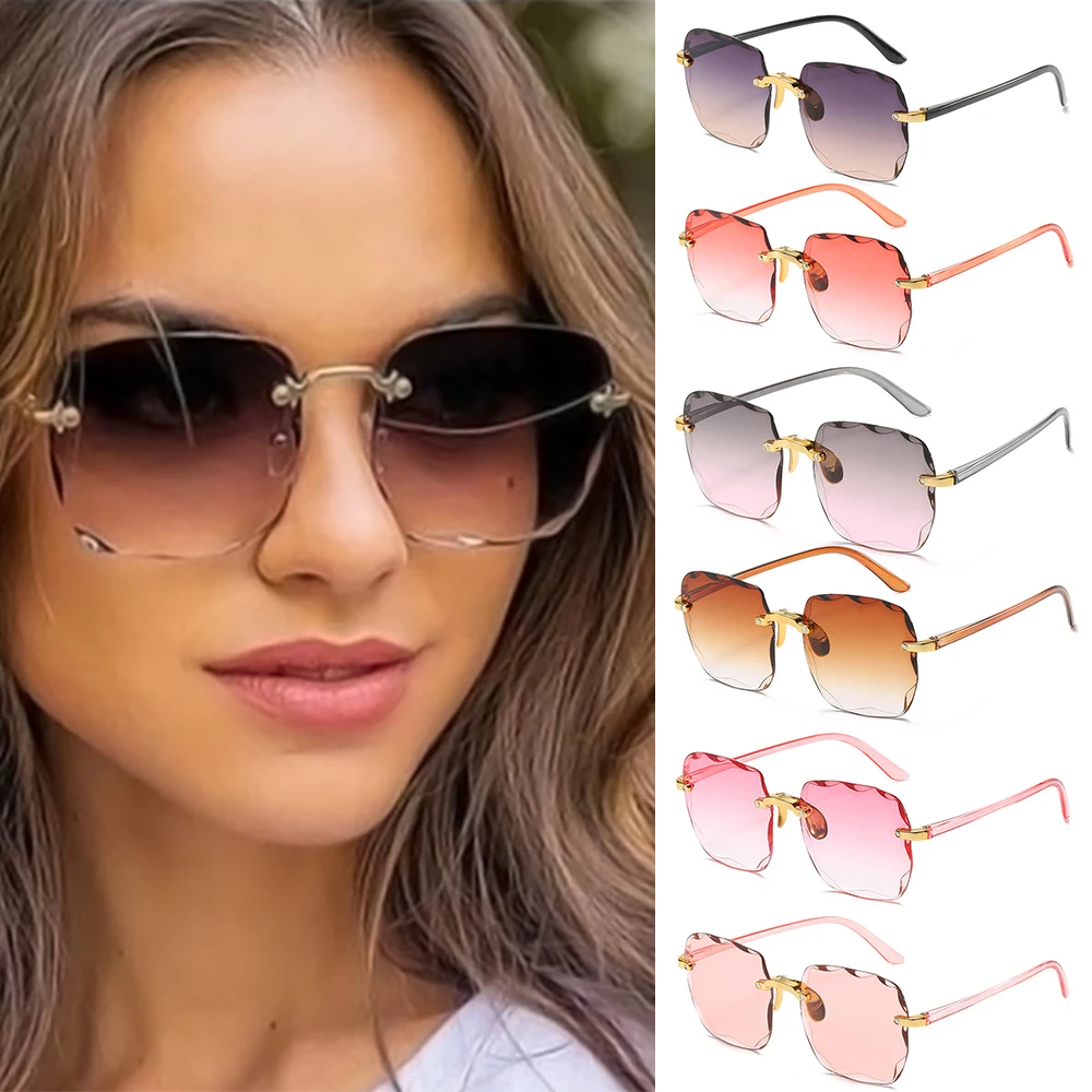 Vintage Gradient Sun Glasses Transparent Shades Frameless Square Rimless Sunglasses for Women Eyewear