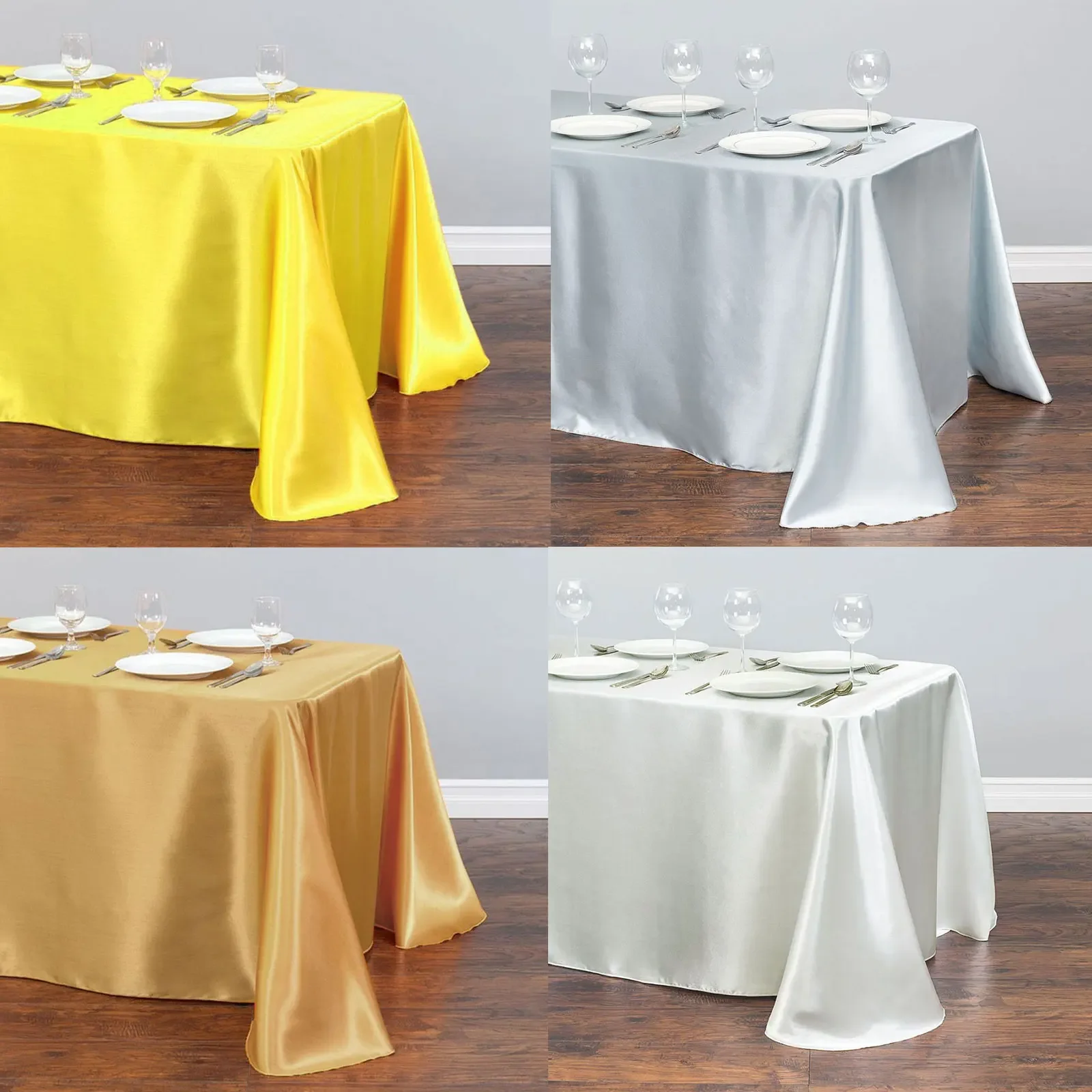 Mantel de satén de estilo moderno, decoración de mesa de comedor blanca para Navidad, boda, fiesta, cubierta de mesa 22, tela de Color sólido,