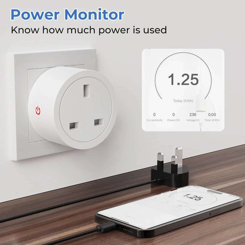 20A Tuya Smart Socket WiFi UK Plug 3 pin Adapter Home Alexa Voice Control With Energy Monitoring Timer Function Power Outlet Set