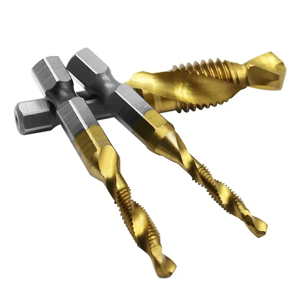 12pcs Titanium-Coated HSS Tap Drill Bits Set Hex Shank Screw Thread Bits Screw Machine Compound Tap M 4 M5 M6 M8 M10