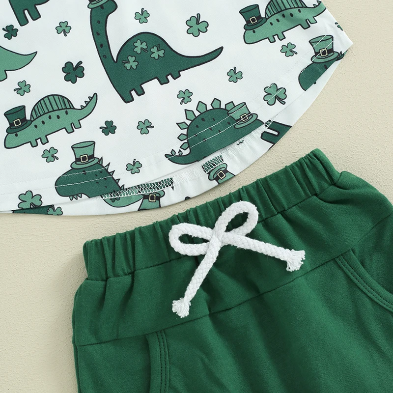 Boys St Patrick s Day Outfit Short Sleeve Shamrock Print T-Shirt and Drawstring Shorts Set for Toddlers