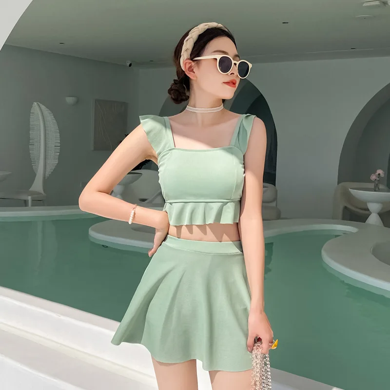 Swimsuit Female Korean Separate Two-Piece Sleeveless Top With Skirt Thin Student Fairy Sexy Bikini Hot Spring Beach Swimwear