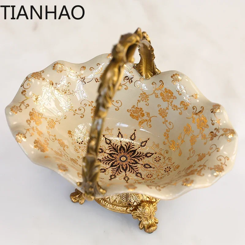 Alloy Ceramic Fruit Plate Creative Decorative Basket European American Living Room Ornament