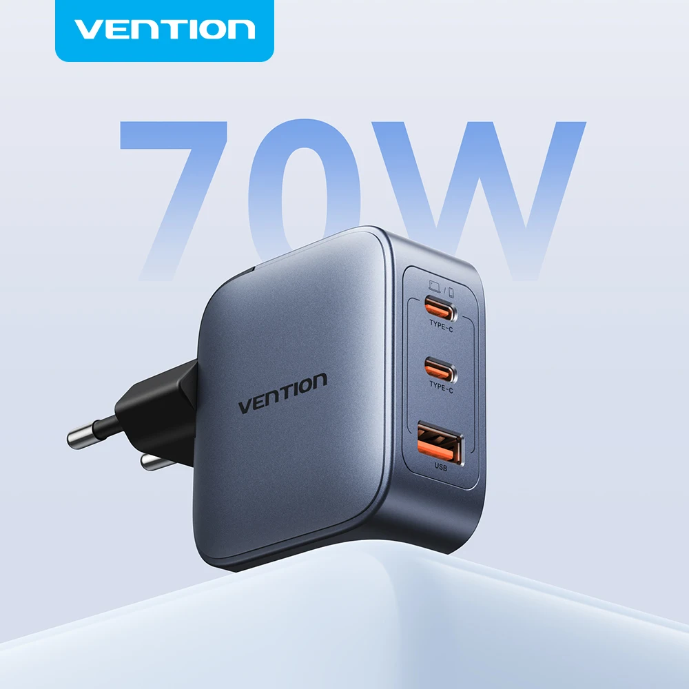 Chargeur Vention 70W GaN à charge rapide 3.0 USB C pour iPhone 17 16 15 Pro iPad Macbook Air Tablette PD Type C Chargeur rapide