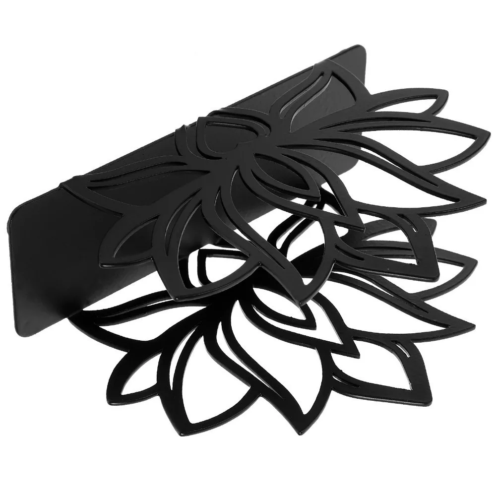 Unique Elegant Napkin Holder Lotus Flower Design Durable Vertical Tissue Holder Black Napkin Case Home Use