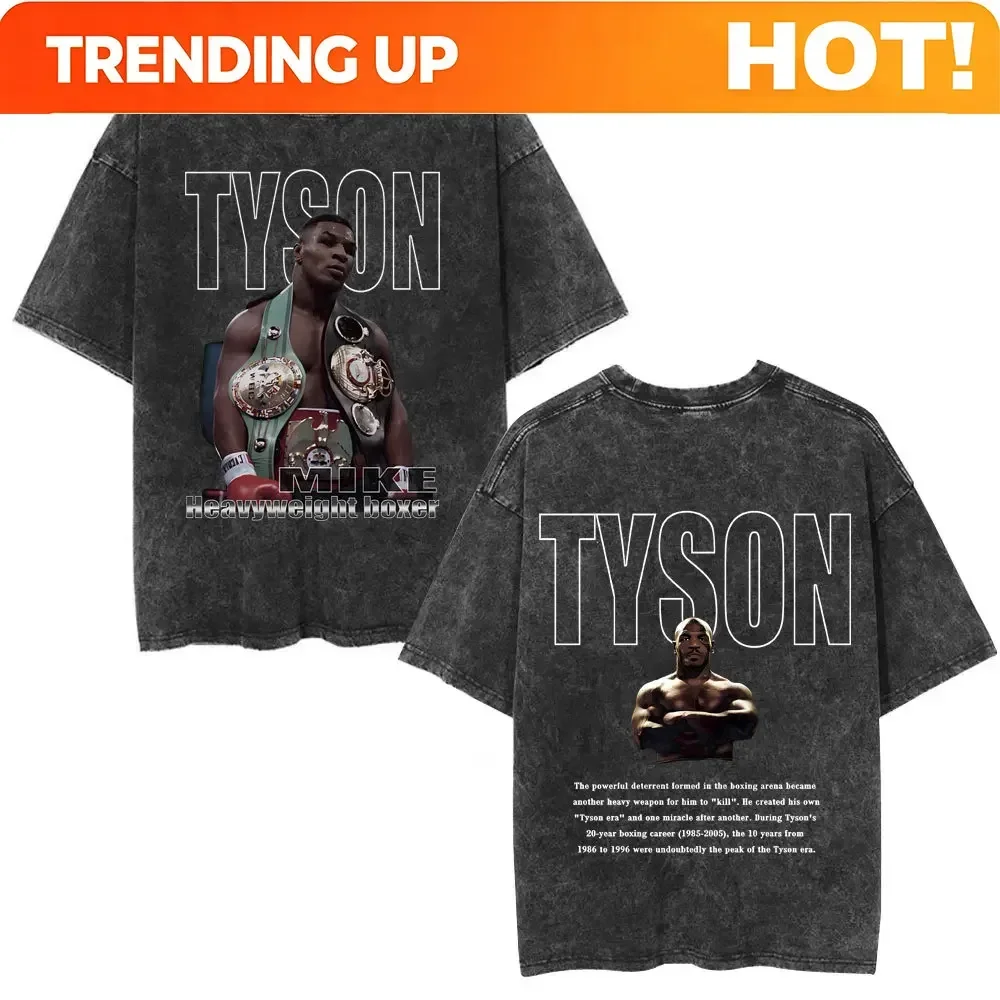 Customization Washed Vintage Mike Tyson Graphic T-shirts Men Women Clothing Fashion Retro Boxing T Shirt Men's Cotton Casual Ove