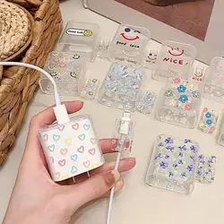 ins Cartoon Flower Silicone Soft Dustproof Bite Cord Line Usb Cable Charging Head Winder Case Protector For Apple iPhone 18/20W