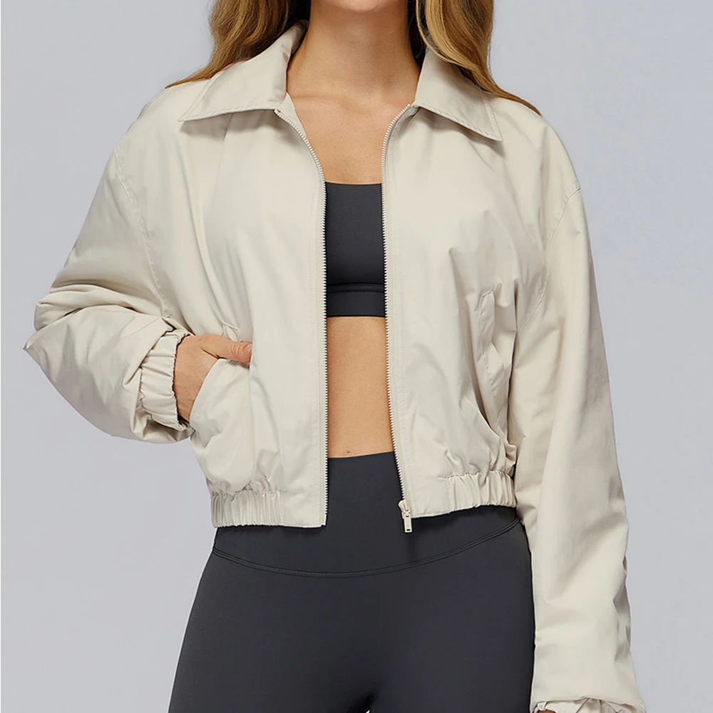 

Winter Long Sleeved Loose Jacket Women's Zipper Yoga Long Sleeved Windproof Warm Sports Top Outdoor Hiking and Running Jacket