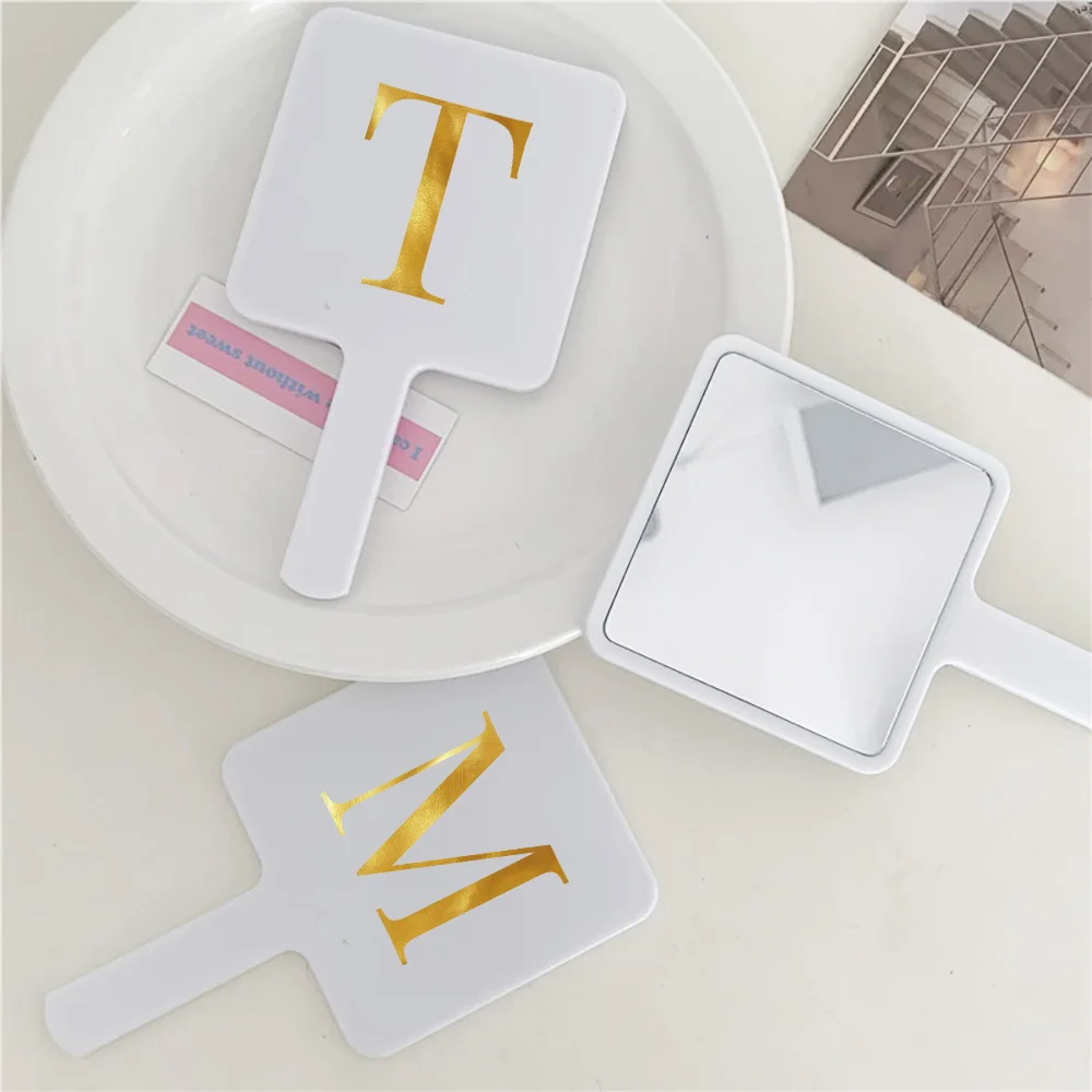

1pc Cosmetic Mirror Square Handheld Lightweight Make Up Mirror Personalized Compact Vanity Tool Initial Name 26 Letters Pattern