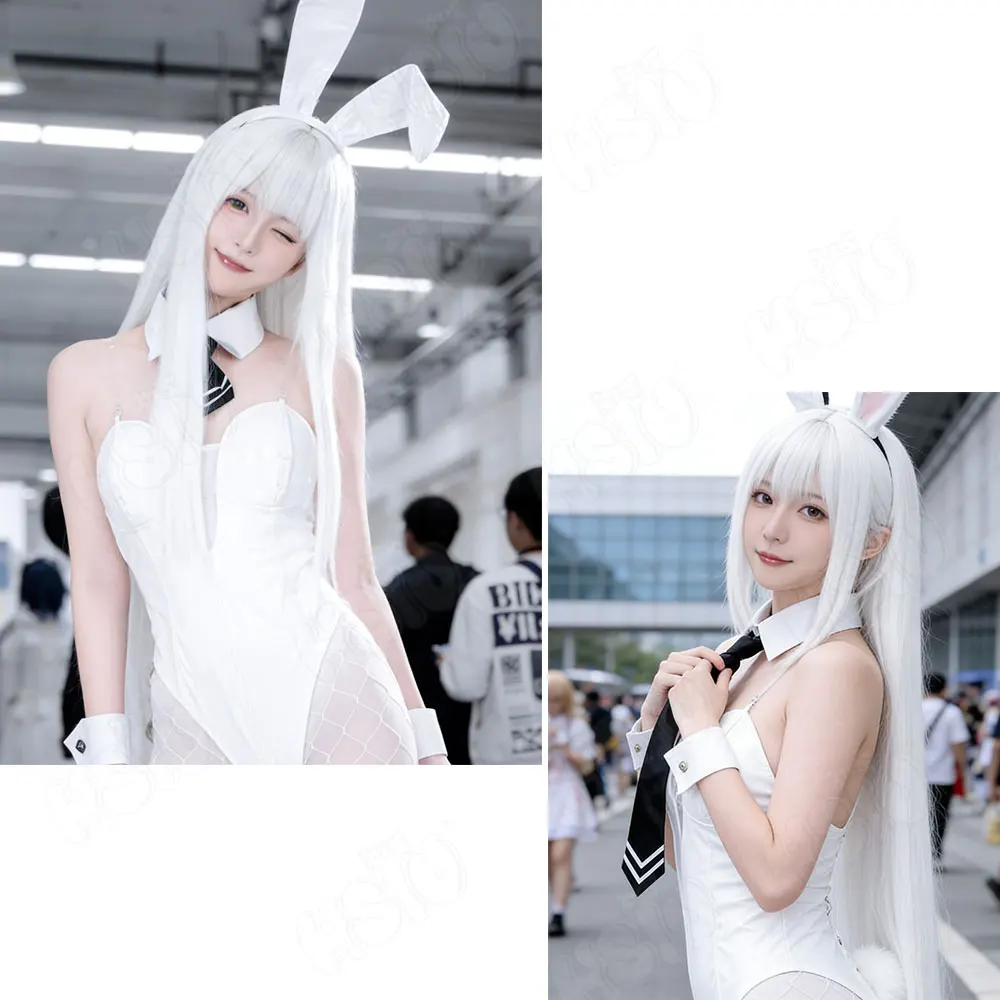 NIKKE Blanc Cosplay Wig Fiber Synthetic Wig 100cm Silver White Long Wig Game NIKKE Cosplay