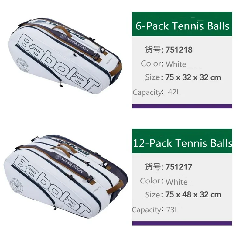 Original Babolat Tennis Bag Wimbledon RAFA Tennis Bag RH6 RH12 Tennis Racket Bag With Shoe Compartment Tennis Sports Backpack