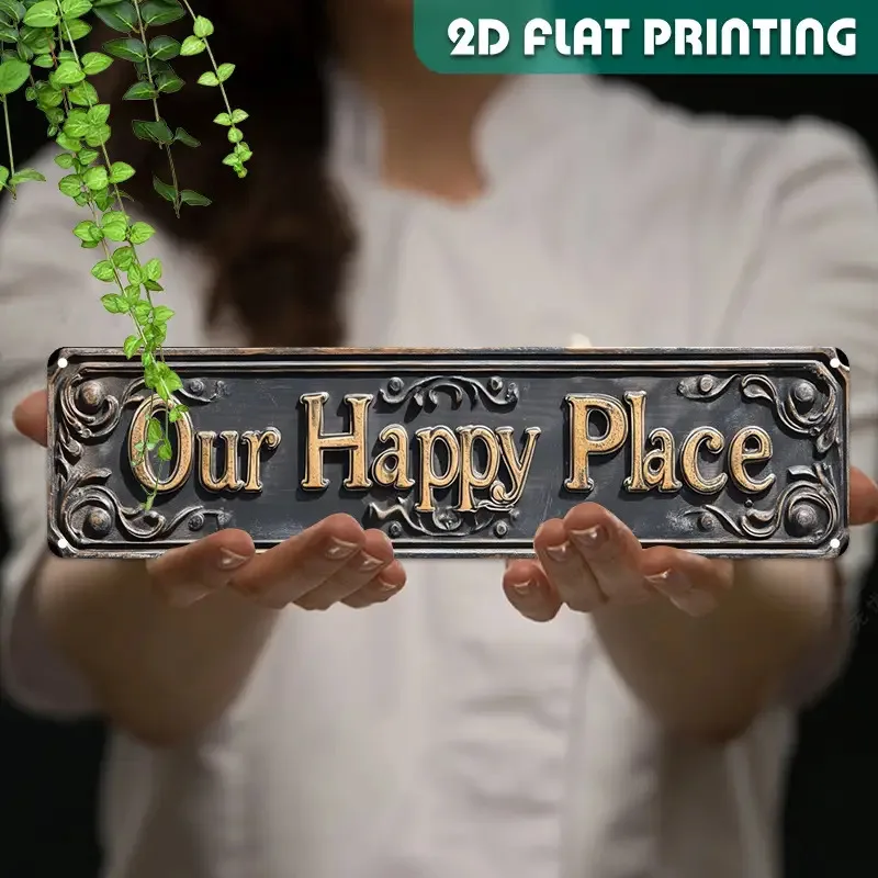 HD Tin Sign, Our Happy Place Vintage Metal Wall Art, Retro Rustic Home Decor Sign