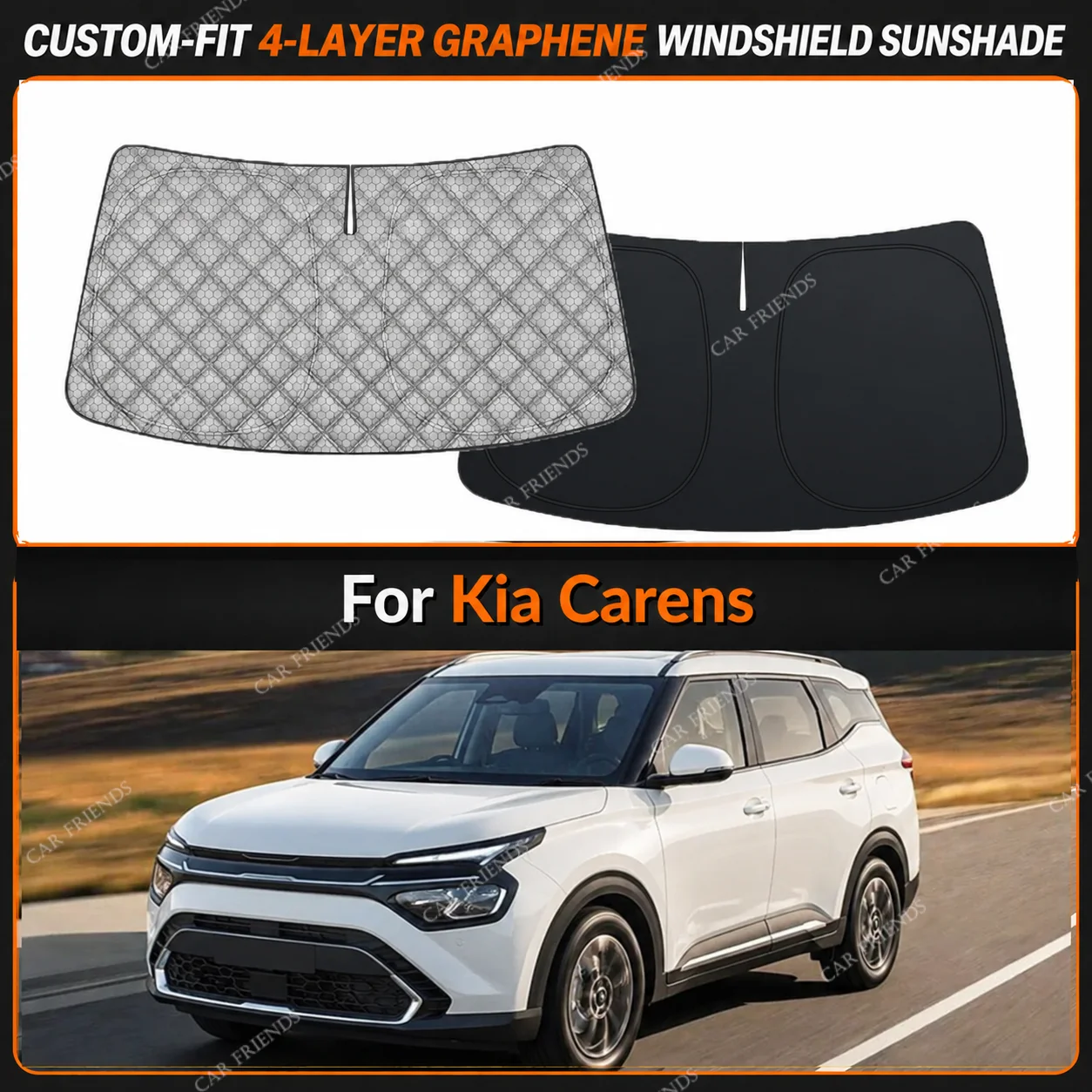 For Kia Carens Custom-Fit 4-Layer Graphene Windshield Sunshade Reflective Gray-Silver Surface Helps Reduce Direct Sunlight