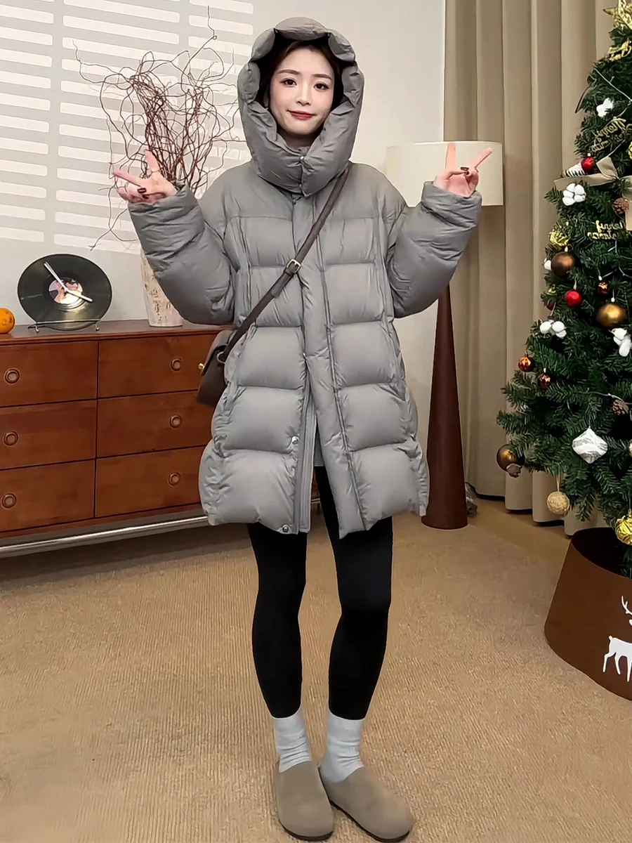 

Женская зимняя модная утепленная куртка-пуховик с капюшоном, свободного кроя, средней длины, повседневная верхняя одежда