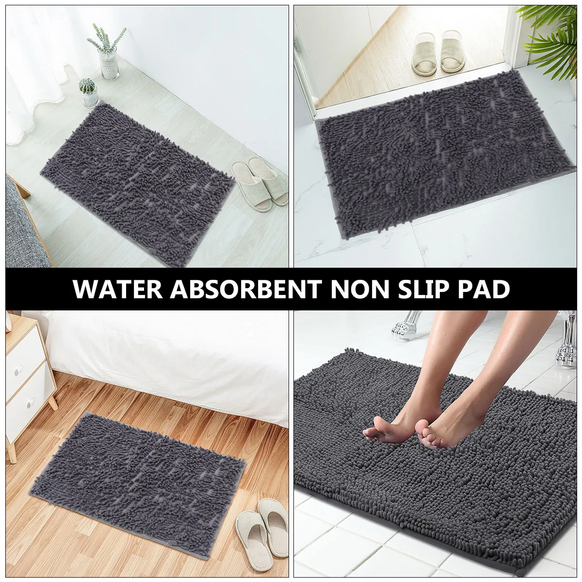 

Chenille Floor Mat Anti Slip Bath Rug Polyester Non Water Absorption Mats Bathroom Door Lightweight Foldable Home Decor