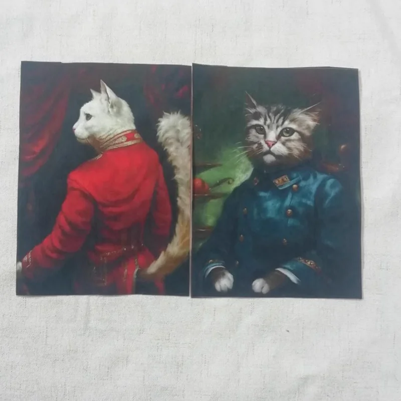 Court Cats Hand Dyed Painting Design Decorative Paintings Cats Fabric Handwork DIY Fabric Gentleman 15*20cm