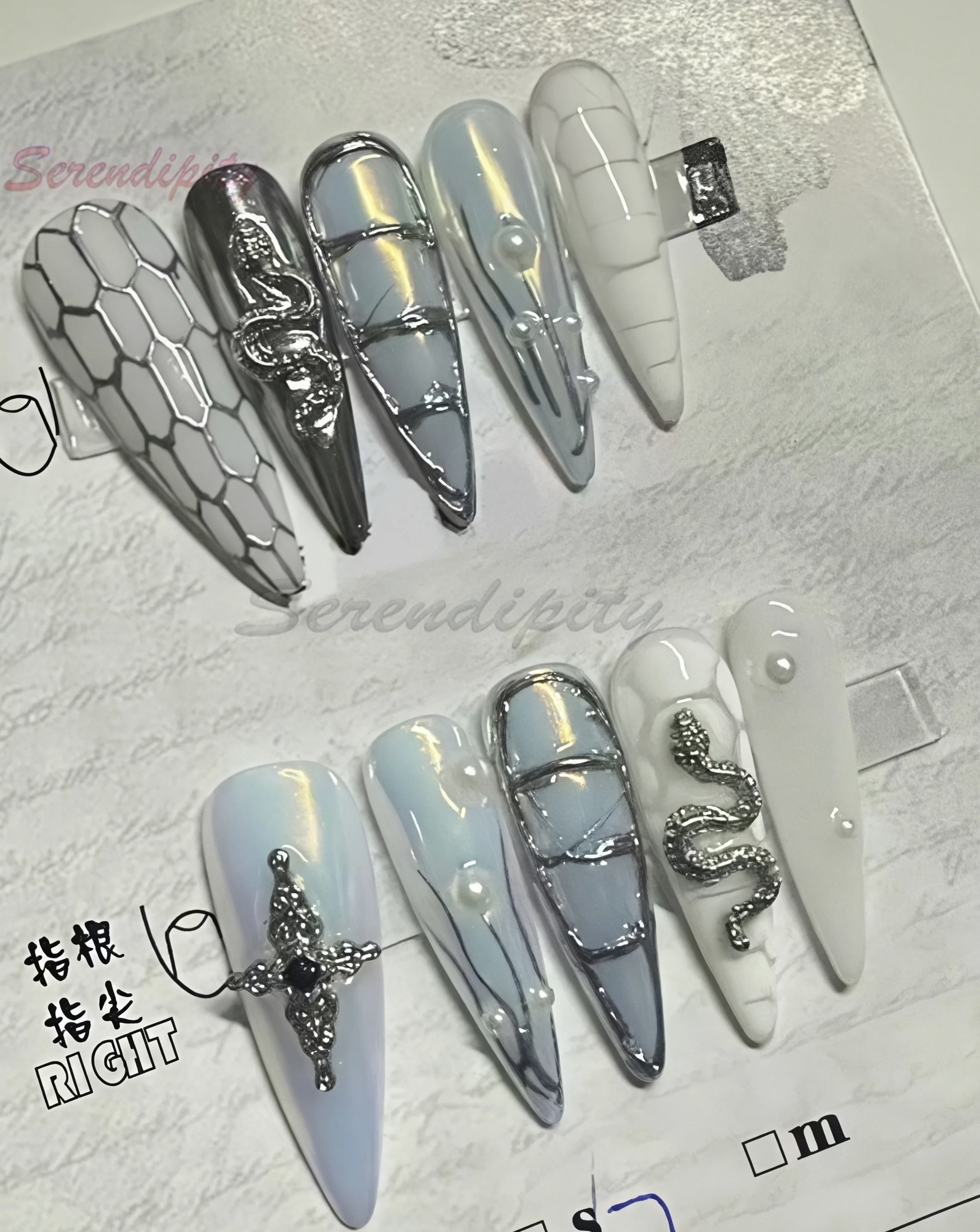 

10pcs Handmade False Nails Long Almond Fake Nails Cool Nails Ballerina Diamond Press on Nails Design with Adhesive Nail File Set