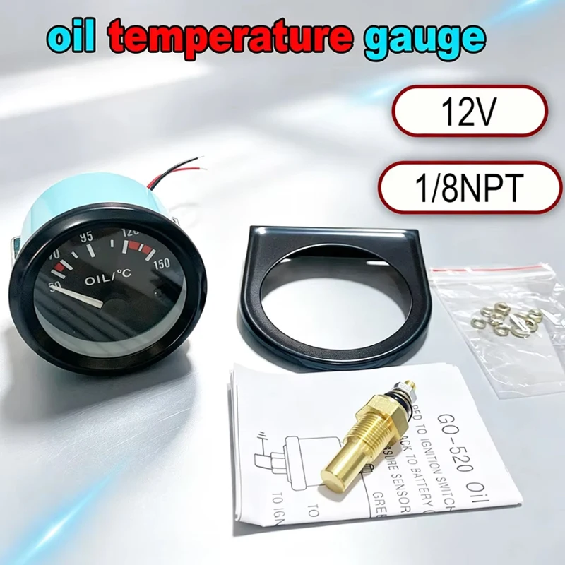 ZK 12V 2 Inch 52mm Auto Modified Car Gauge Set, Water Temp Oil Pressure Oil Temp Gauge with 1/8NPT Sensor for Vehicle Refit