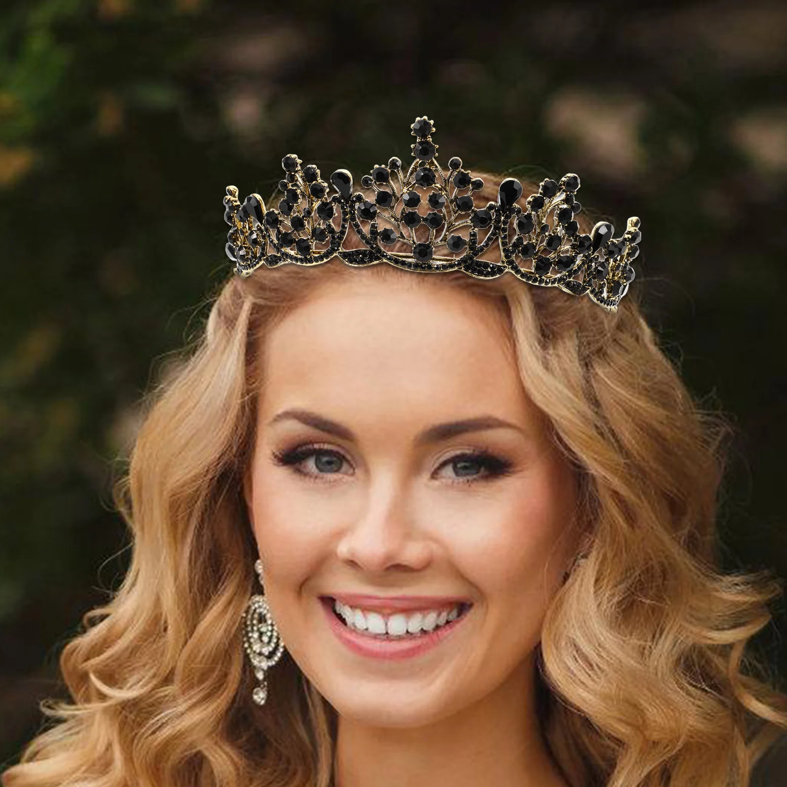 

Bridal Crown Black Shiny Crystal Headdress Vintage Baroque Wedding Party Headpiece Women Girls Hair Accessory