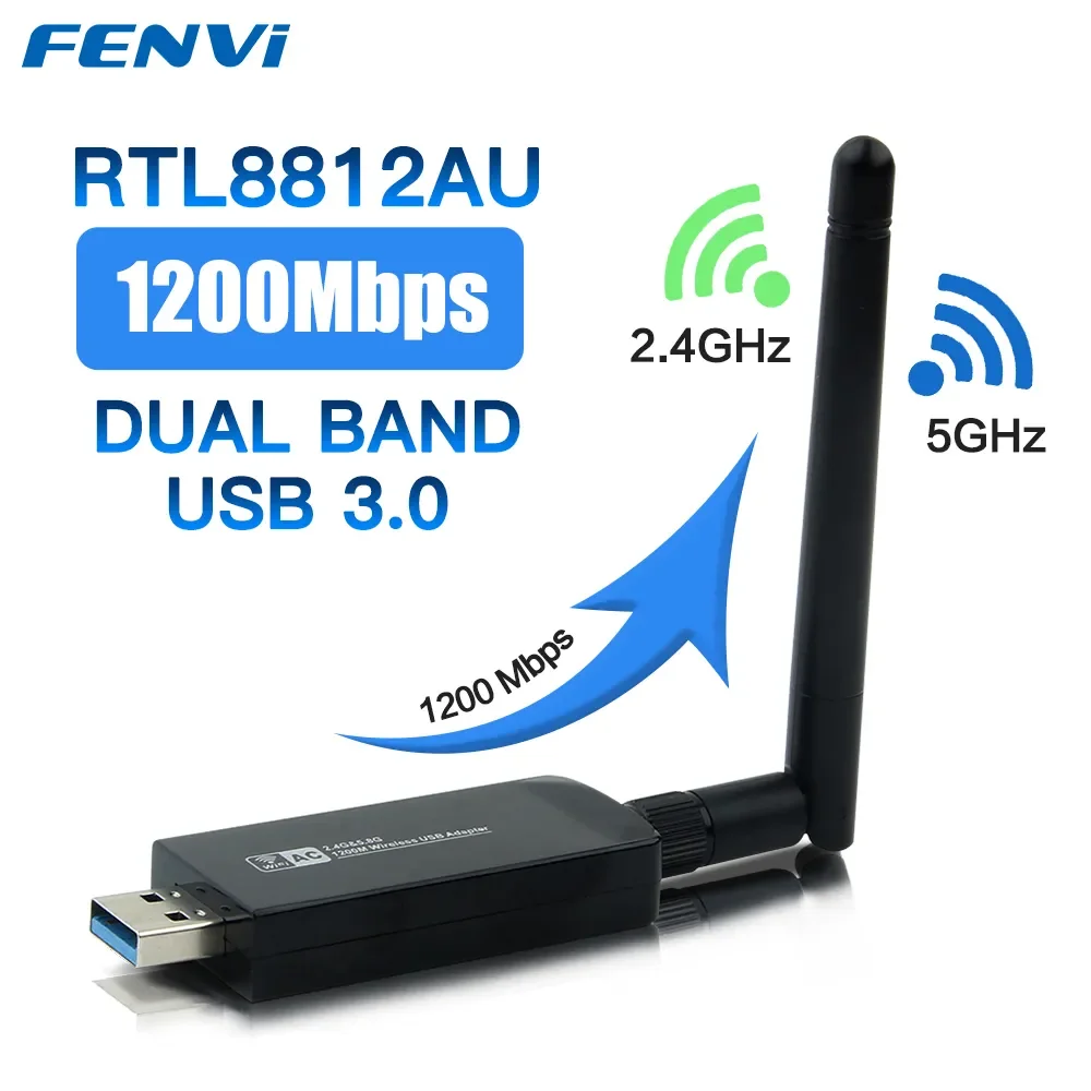 Двухдиапазонный USB RTL8812AU, 1200 Мбит/с, беспроводной AC1200 Wlan, USB, адаптер Wi-Fi Lan, адаптер 802.11ac с антенной для ноутбука, настольного