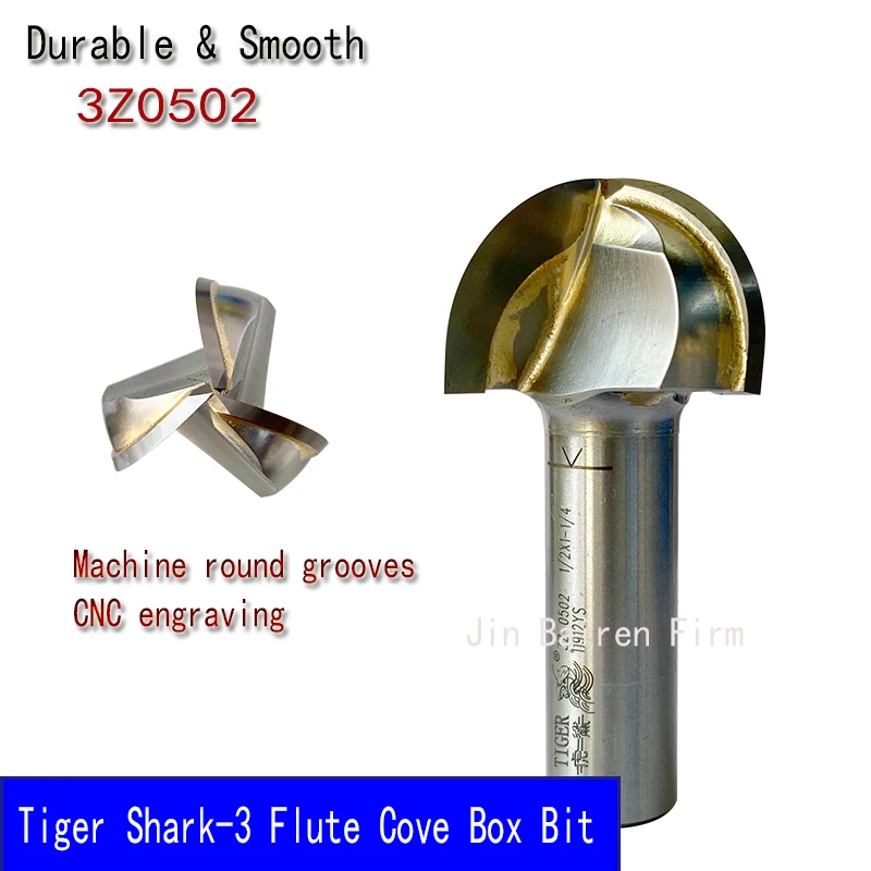 Tiger 3 Flutes Cove Box Bit, Carbide Woodworking Grooving Bit for Semicircular Grooves, CNC Engraving & Routing