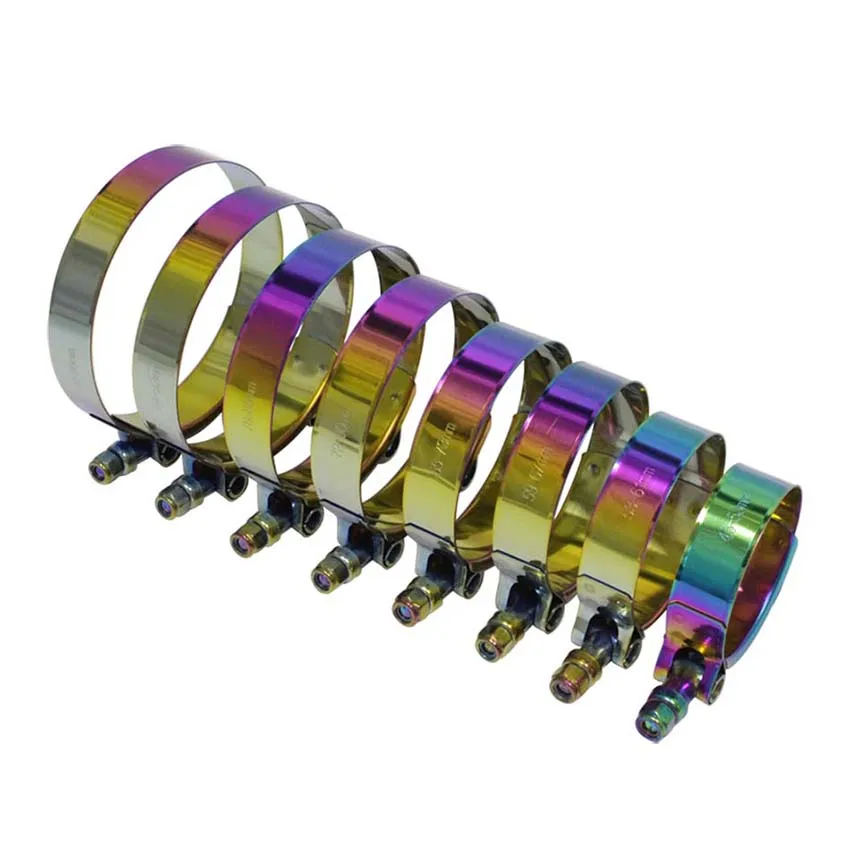 T-Bolt 45mm to 98mm Colorful Hose Clamp Clip Stainless Steel Adjustable Pipe Fix Clip Kit 1.75