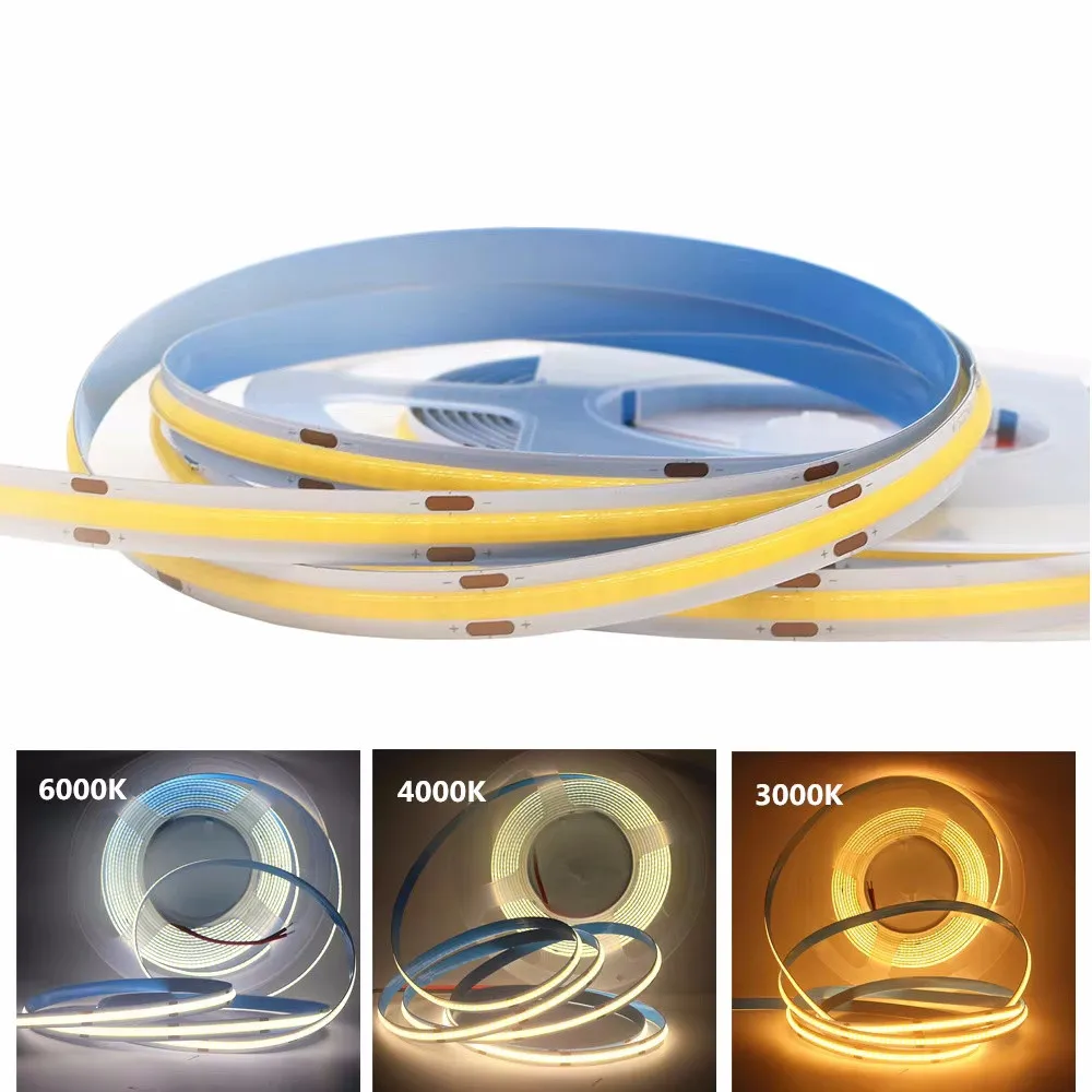 

COB Flexible LED Strip 12V 24V 320/384/528leds/m 3000/4000/6000K FOB LED Tape Lamp for Car Daytime Running light 1/2/3/4/5m