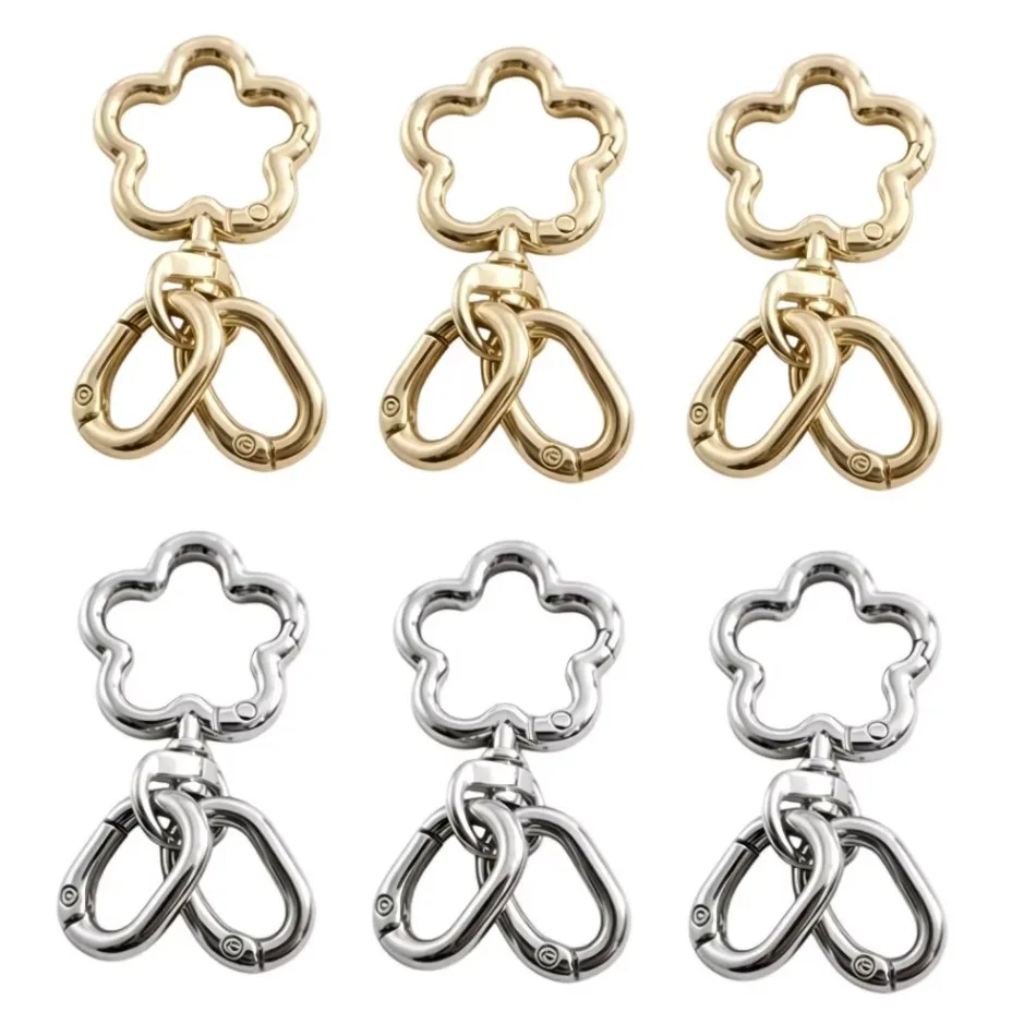 2-50Set Flower shape Spring Snap Carabiner Clip O Rings Swivel Trigger Hook Metal Clasps Keychain for Handbag Lanyards DIY