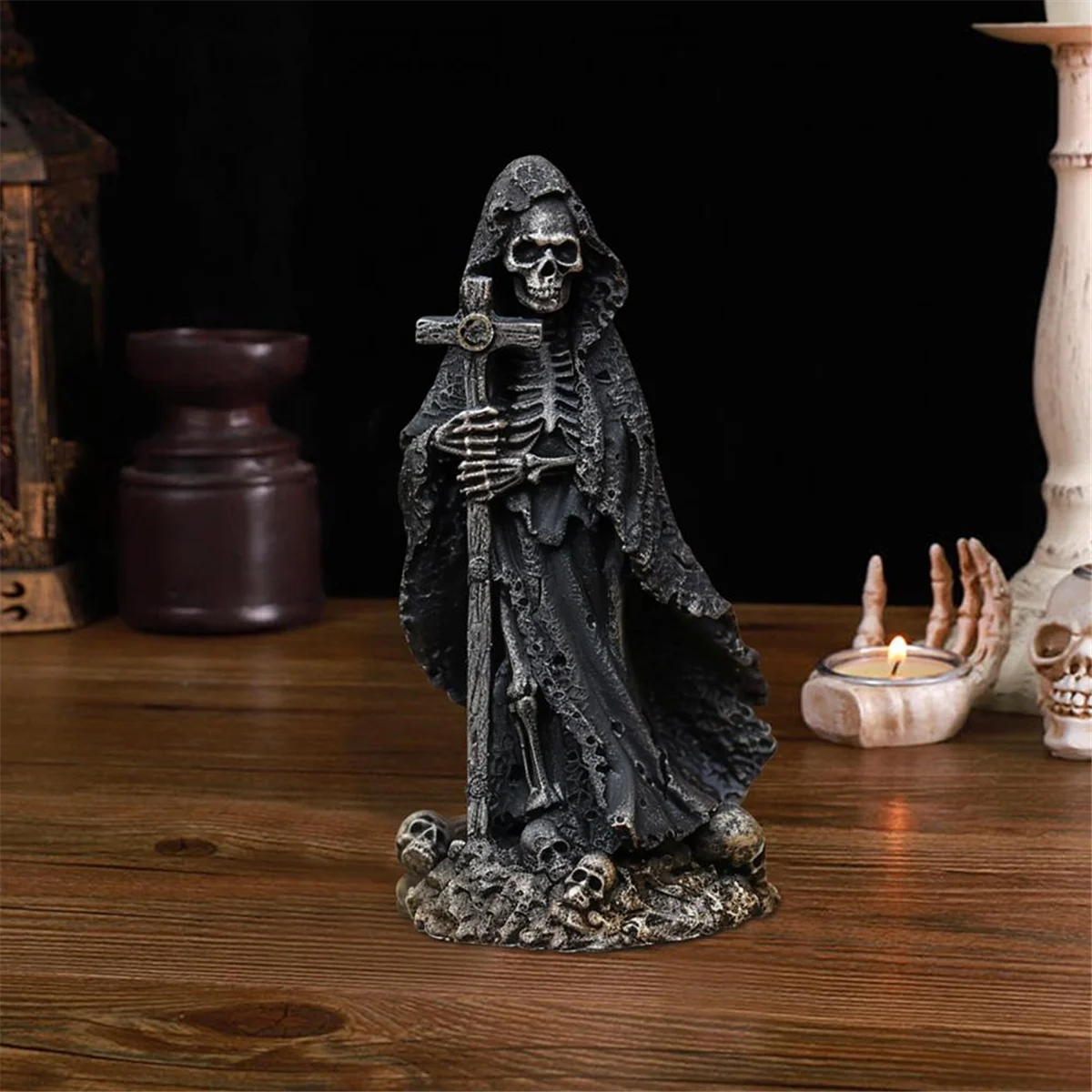 Skeleton Figurine Evils Grim Reaper for Halloween Home Office Decor Resin Statue Sculpture Ornament B