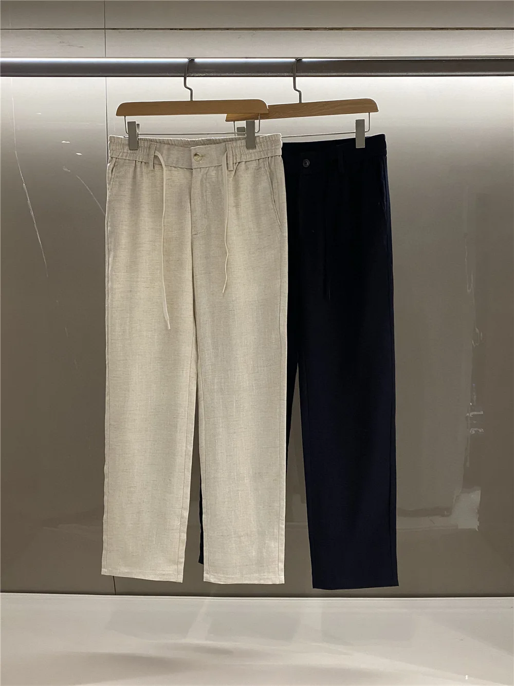 

Faionable Linen Men's Casual Pants Elastic Waist Dstring Versatile Busin Casual 2026 Spring New Sle Straight Leg