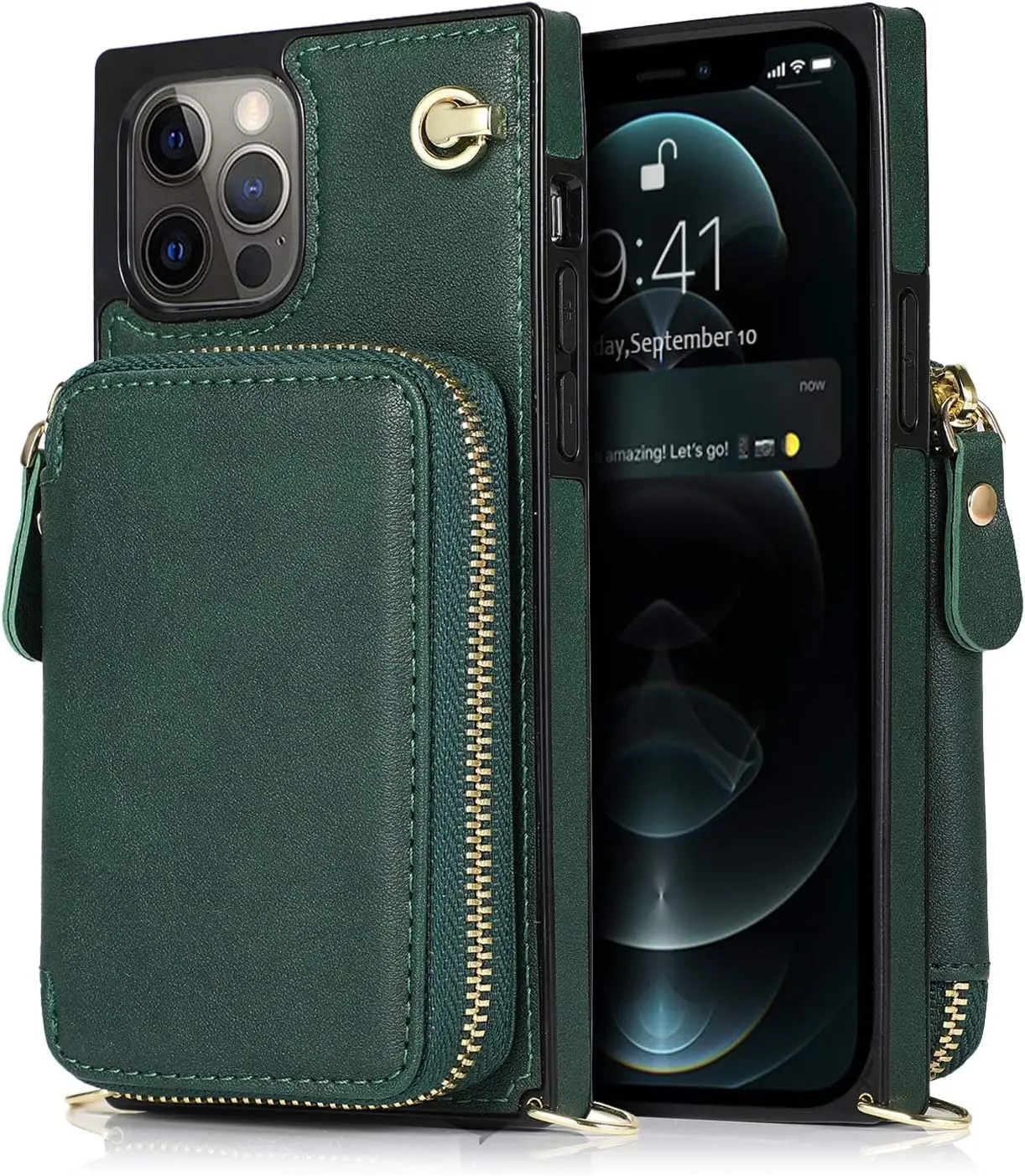 Card Case for iPhone 14 Series, Crossbody Zip Wallet Leather Card Slots Case with Adjustable Shoulder Strap Durable Shockproof