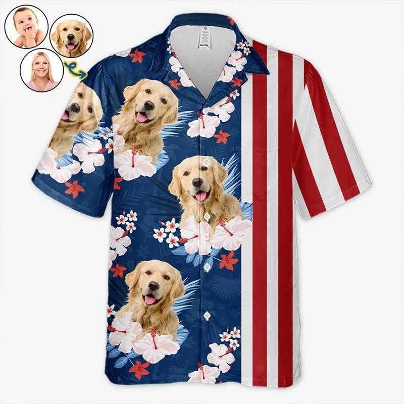 Custom Dog Face Hawaiian Aloha Shirt, Impressão Completa, Personalizada, Pet Graphic Camisas De Praia, Presente para Homens e Mulheres