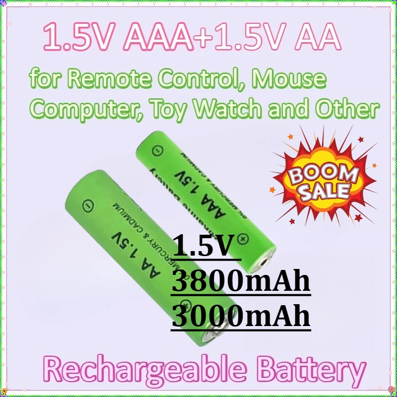 

Suitable for Remote Control, Mouse, Computer, Toy Watch and Other Rechargeable New 1.5V AAA 3800mAh +1.5V AA 3000mAh Battery,