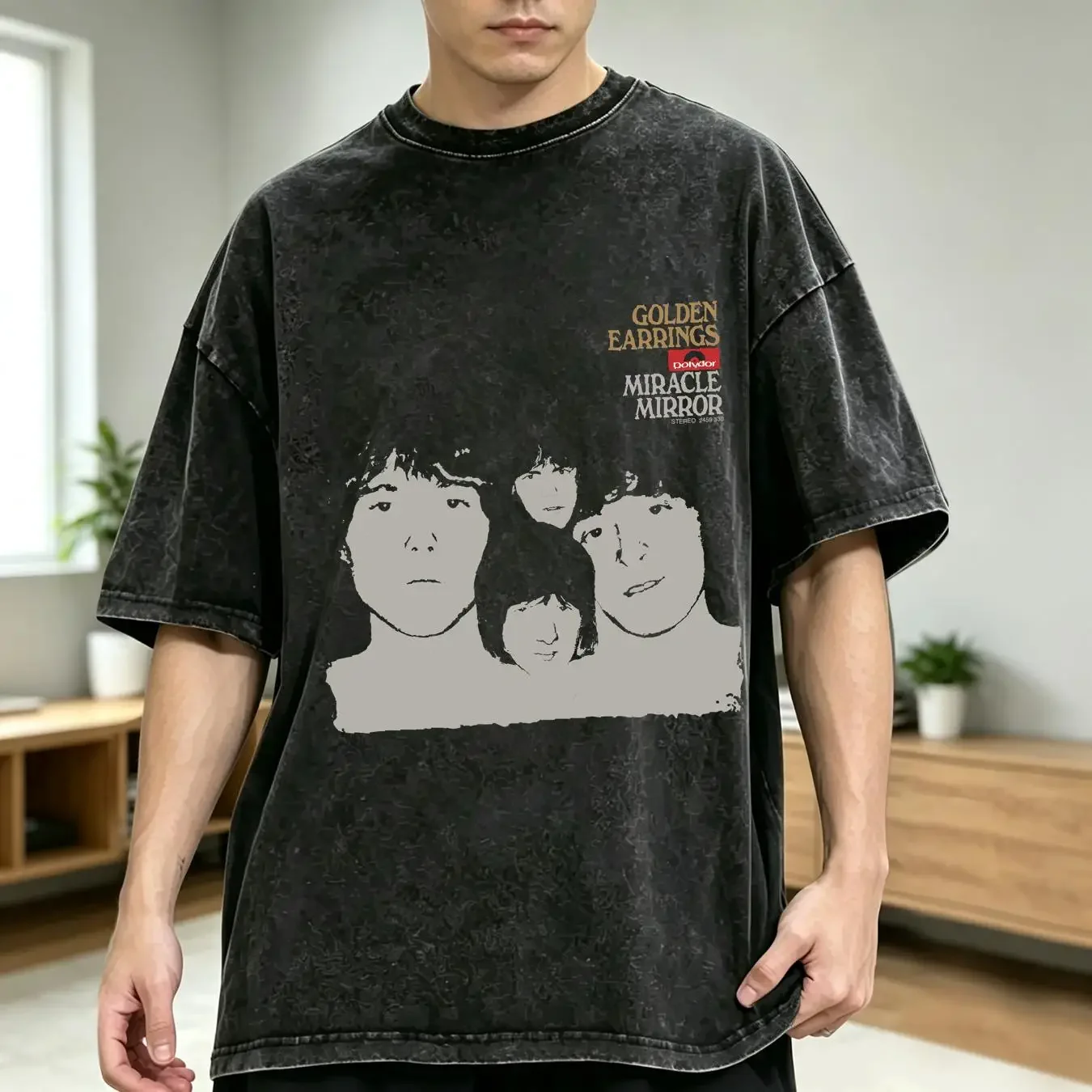 washed T Shirt Cotton Golden Earring Miracle Mirror Album Rinus Gerritsen George vintage Washed homme graphic fashion Slightly