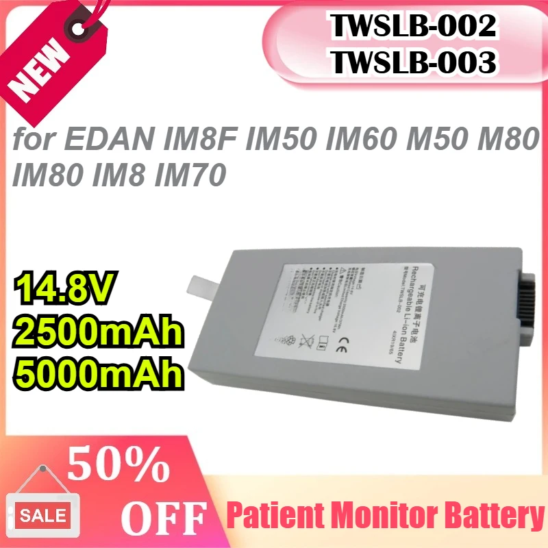 

TWSLB-002 TWSLB-003 14.8V 2500/5000mAh for EDAN IM8F IM50 IM60 M50 M80 IM80 IM8 IM70 Patient Monitor Battery