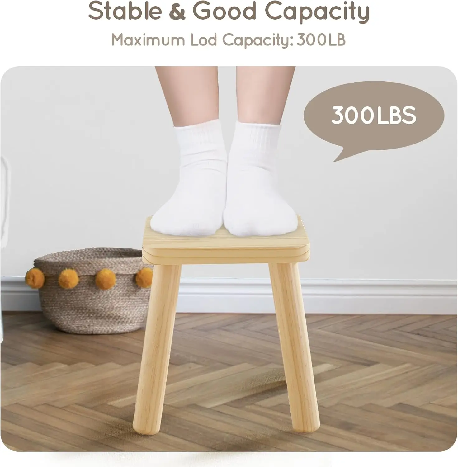 Wooden Step Stools for Kids, Children's Stool fit with Sensory Table, Sturdy Sitting Stool with Assembled Four-Legged