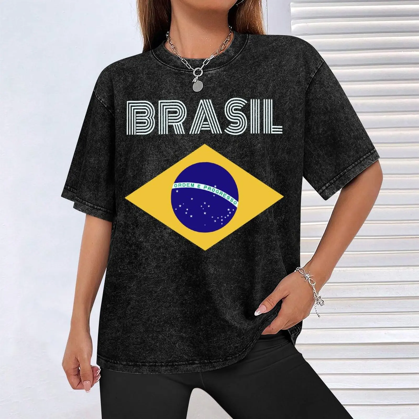 البرازيل - علم البرازيل - Bandeira do البرازيل تي شيرت الملابس الجرافيك تي شيرت خمر شخصيات كرتونية المجهزة تي شيرت للرجال