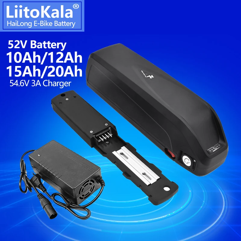 LiitoKala 36V 48V 52V 10AH 12AH 15AH 20AH Hailong ebike Battery 30A BMS 350W 500W 750W 1000W 18650 Cell and 3A charger