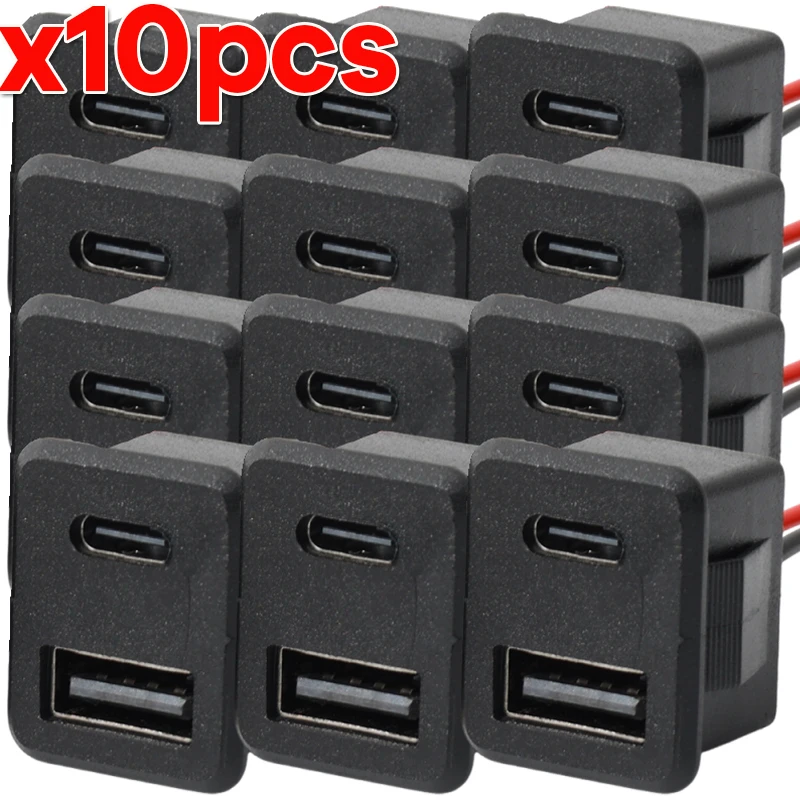 

Черная двухслойная розетка USB Type-C, автомобильные аксессуары, 1-10 шт., USB-лампа для зарядки, женская розетка с кабельным разъемом