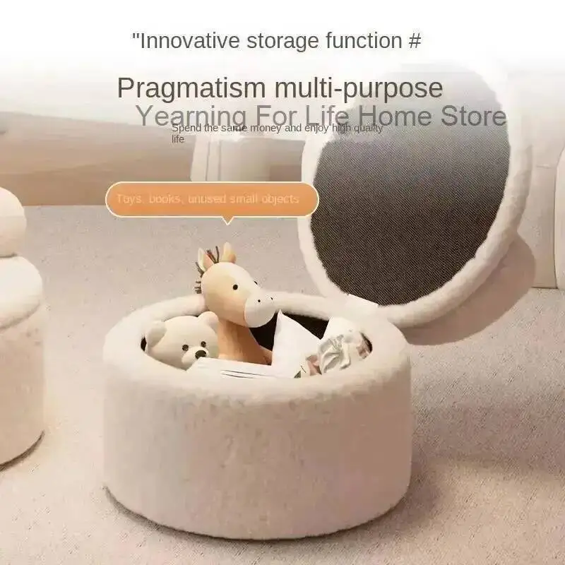 

Storage Sofa Lamb with Armchair Household Stool Wool Fabric White Swivel Accent Sherpa with Plump Pillow Round Chairs