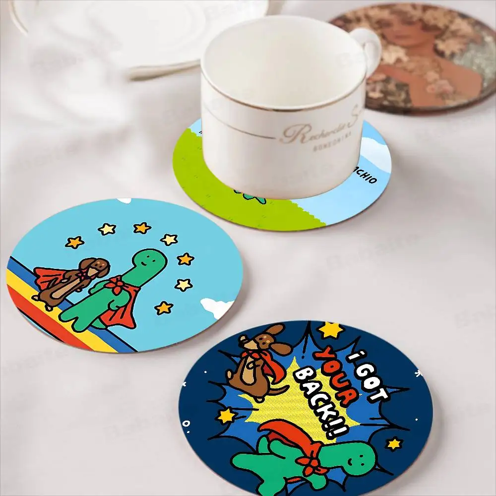 Cute J-Jog-uman-s Dinosaurs pattern art painted wooden anti-slip coasters, suitable for decoration of living room kitchenware
