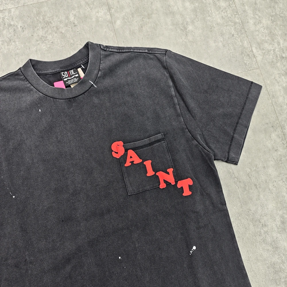 Yao Fashion Saint OF Michael 25SS 1:1 Casual Foam Print Tee Tops Cotton Oversize Vintage T Shirt