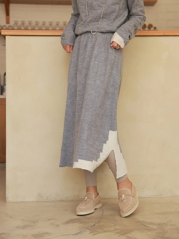 

Оригинальный дизайн Mallin: Весенне-осенняя шерстяная юбка с клетчатым узором, вязаная, мягкая, с высокой талией, А-силуэт, для повседневной носки