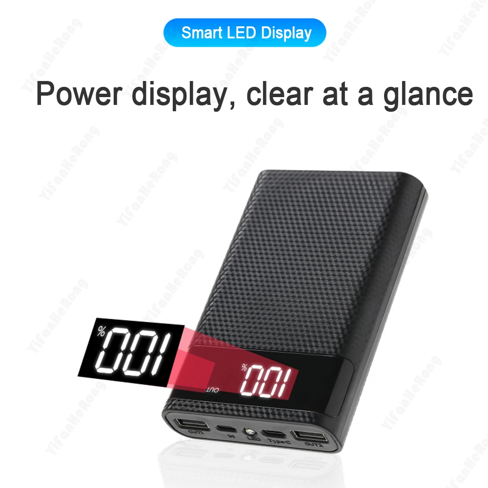 Fast Charge Power Bank Case DIY Shell USB Type C 6*18650 undetachable Battery 10W 18W Without Battery LED Flashlight