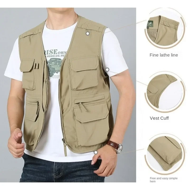 Embroidered Vest Hunting Mens Coat Men's Clothing Outdoor Work MAN Sleeveless Jackets Plus Size Outerwear Jacket