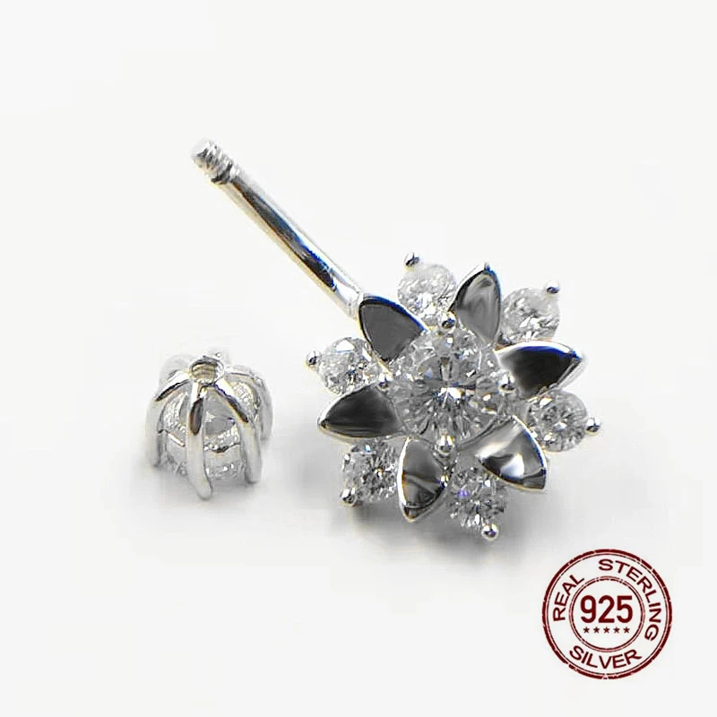 Sun Flower Belly Button Ring for Women 925 Sterling Silver Navel Piercing Zircon Flower Belly Ring Body Piercing Jewelry