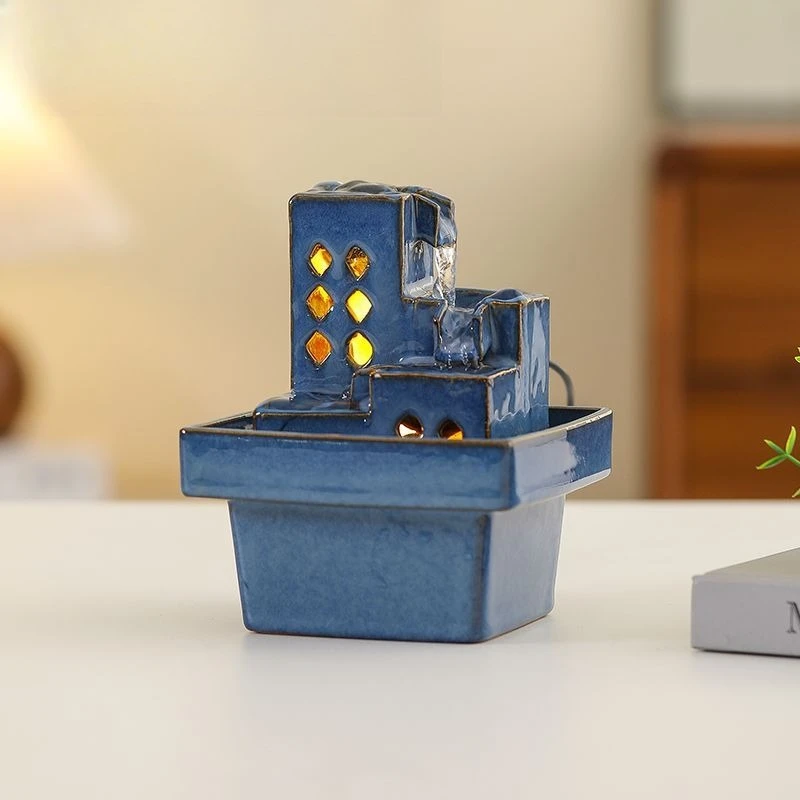 Ceramic Circulating‑water Fountain Ornament Built‑in Pump and Light  Gentle Humidifying Desktop Home Decor